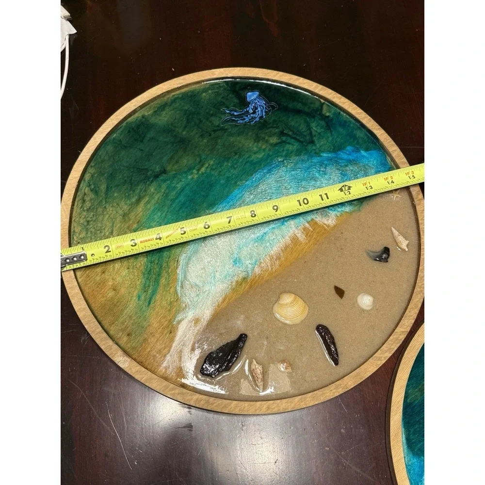 Handmade Resin Beach Tray Ocean Vibes ‎ Epoxy Art   Decor Lot Of 3